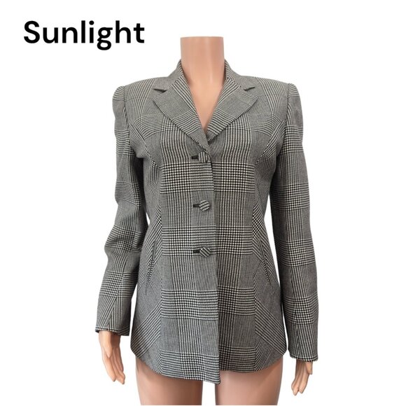 Carlisle Women's Houndstooth Blazer Jacket Size 6 100% Wool & Silk Made In Hong - Picture 1 of 12